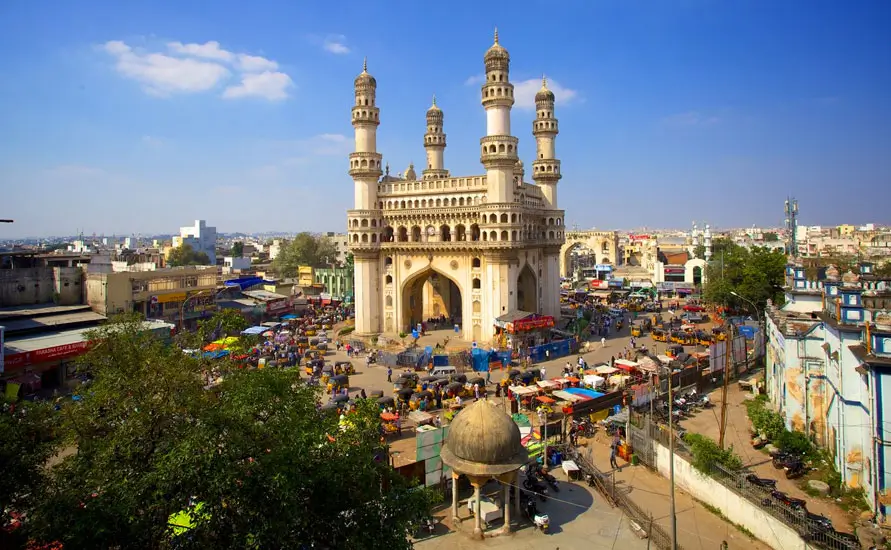 hyderabad charminar historic monument cloudy sky