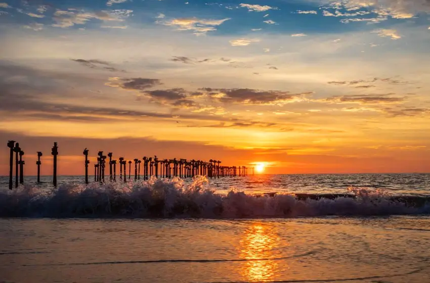 Alleppey beach pier at sunset