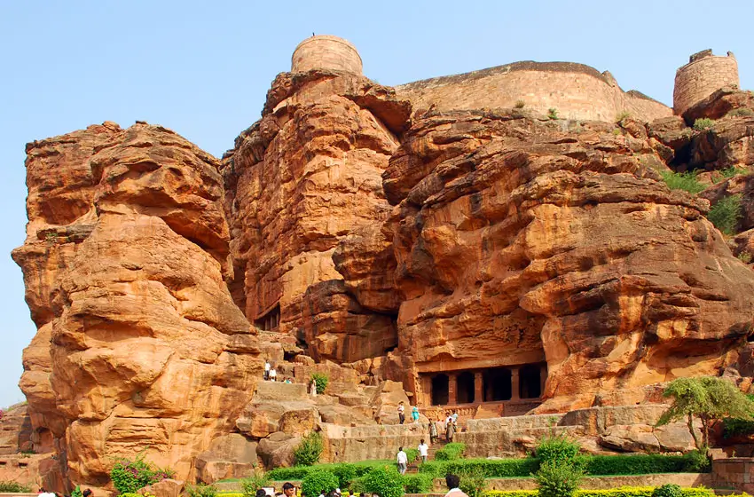 badami cave temples red sandstone architecture