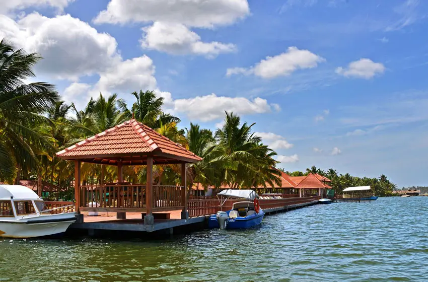 Poovar Island backwaters and resort jetty view